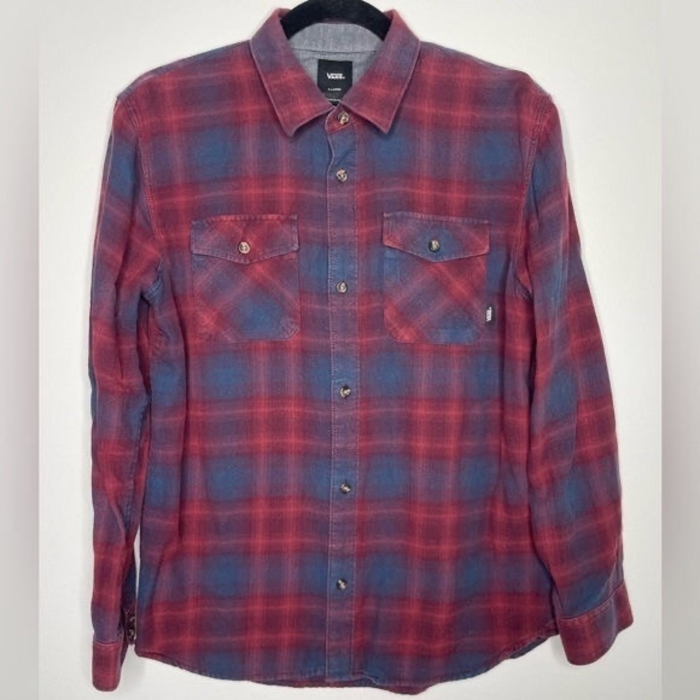 Vans Men's Casual Red and Blue Plaid Shirt